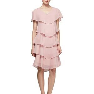 🚨 3 for $25 - SL Fashions White/Cream Tiered Rhinestone Capelet Dress